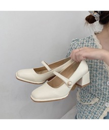 【OKUOKU 0909】スクエアトウ ベルト付き パンプス oku-shoes-650707540512-353
