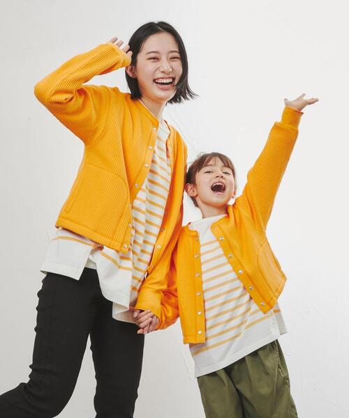 coen（コーエン）の「ハリヌキワイドリブクルーネックカーディガン（カーディガン/ボレロ・キッズ・オレンジ/ライム・110/130/150）」の3枚目の写真