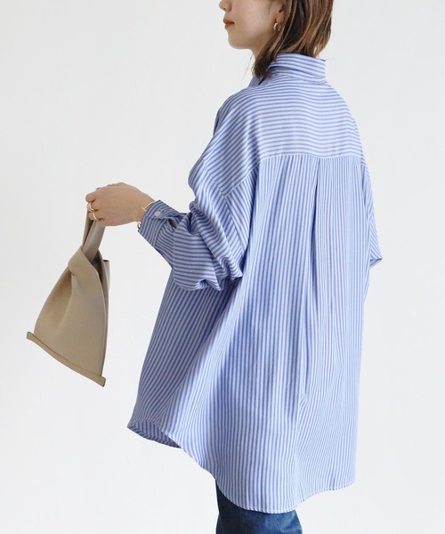 reca（レカ）の「アソート柄ストライプビッグシルエットシャツ（シャツ/ブラウス・レディース・ライトグリーン/ブルー/ネイビー・FREE）」の14枚目の写真