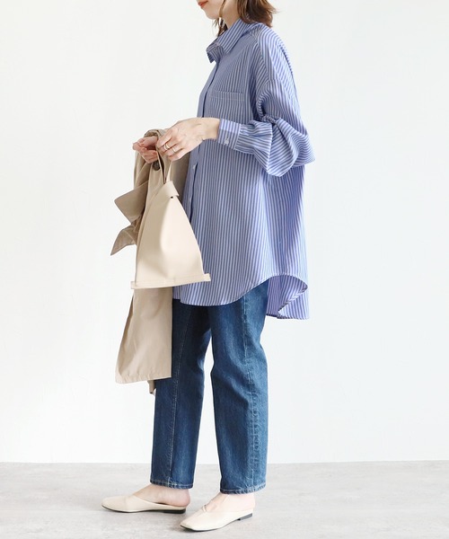 reca（レカ）の「アソート柄ストライプビッグシルエットシャツ（シャツ/ブラウス・レディース・ライトグリーン/ブルー/ネイビー・FREE）」の16枚目の写真