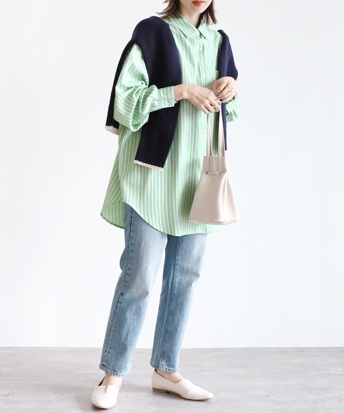 reca（レカ）の「アソート柄ストライプビッグシルエットシャツ（シャツ/ブラウス・レディース・ライトグリーン/ブルー/ネイビー・FREE）」の7枚目の写真