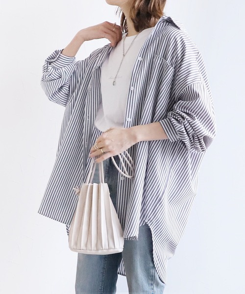 reca（レカ）の「アソート柄ストライプビッグシルエットシャツ（シャツ/ブラウス・レディース・ライトグリーン/ブルー/ネイビー・FREE）」の8枚目の写真