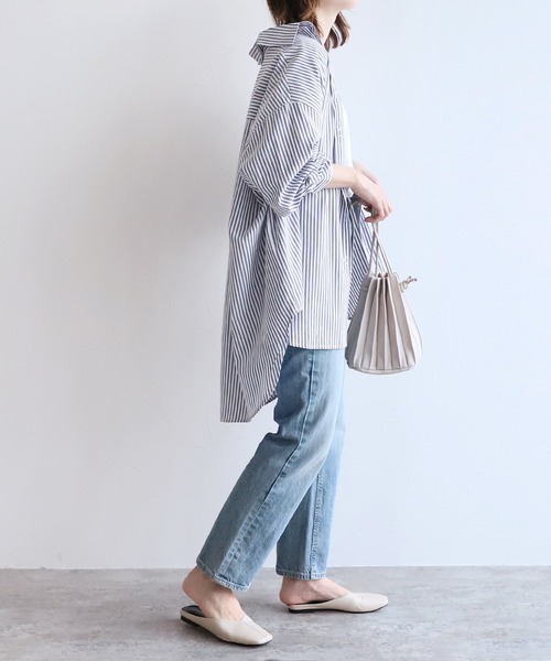 reca（レカ）の「アソート柄ストライプビッグシルエットシャツ（シャツ/ブラウス・レディース・ライトグリーン/ブルー/ネイビー・FREE）」の10枚目の写真