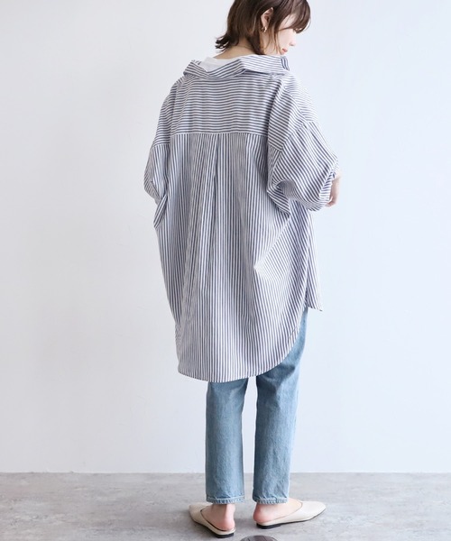 reca（レカ）の「アソート柄ストライプビッグシルエットシャツ（シャツ/ブラウス・レディース・ライトグリーン/ブルー/ネイビー・FREE）」の11枚目の写真