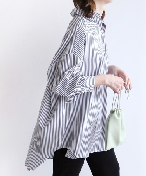 reca（レカ）の「アソート柄ストライプビッグシルエットシャツ（シャツ/ブラウス・レディース・ライトグリーン/ブルー/ネイビー・FREE）」の9枚目の写真