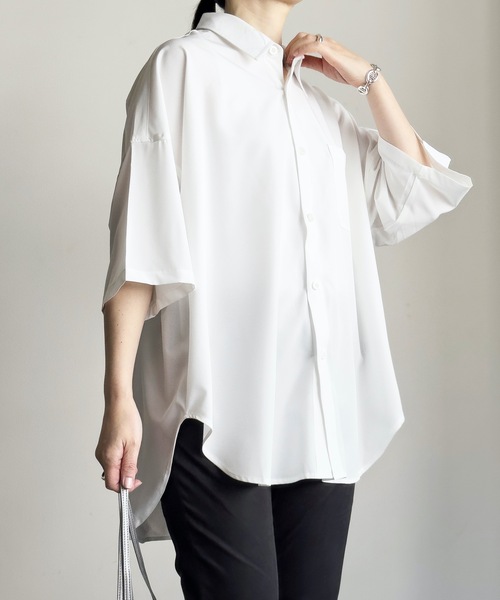 COMMON WARE(コモンウェアー)の「COMMONWARE:PE ドロップショルダー BIGシャツ S/S(シャツ/ブラウス・レディース・サックスブルー/ブラック/チャコールグレー/ホワイト/グリーン/パープル/ネイビー・L/XL/M)」の2枚目の写真