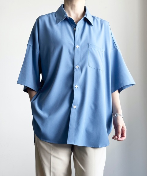 COMMON WARE(コモンウェアー)の「COMMONWARE:PE ドロップショルダー BIGシャツ S/S(シャツ/ブラウス・レディース・サックスブルー/ブラック/チャコールグレー/ホワイト/グリーン/パープル/ネイビー・L/XL/M)」の7枚目の写真