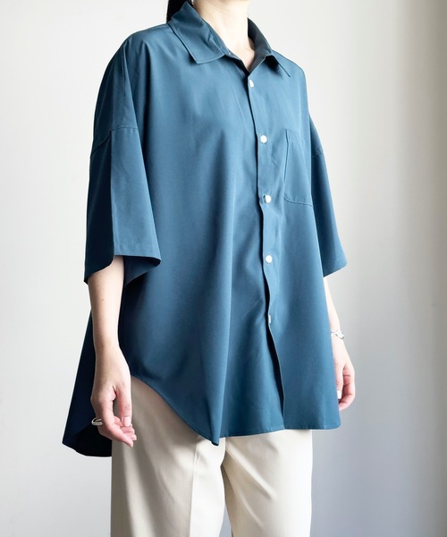 COMMON WARE(コモンウェアー)の「COMMONWARE:PE ドロップショルダー BIGシャツ S/S(シャツ/ブラウス・レディース・サックスブルー/ブラック/チャコールグレー/ホワイト/グリーン/パープル/ネイビー・L/XL/M)」の5枚目の写真