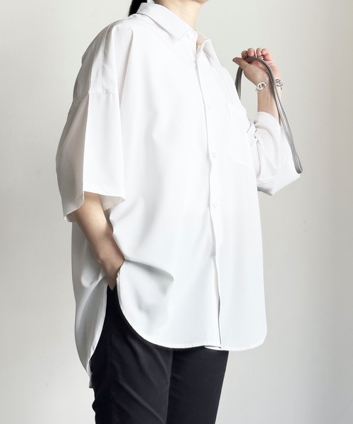 COMMON WARE(コモンウェアー)の「COMMONWARE:PE ドロップショルダー BIGシャツ S/S(シャツ/ブラウス・レディース・サックスブルー/ブラック/チャコールグレー/ホワイト/グリーン/パープル/ネイビー・L/XL/M)」の9枚目の写真