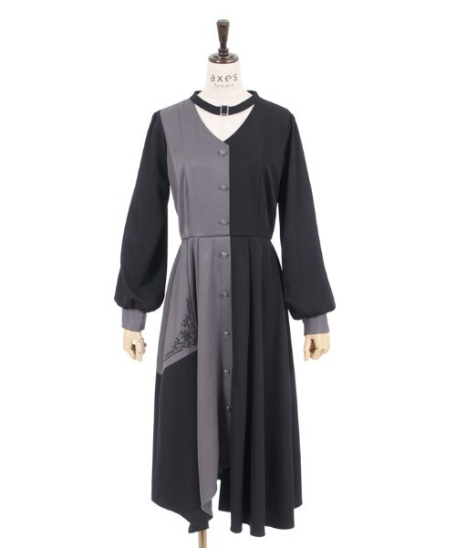 axes femme(アクシーズファム)の「チョーカー風バイカラーワンピース(シャツワンピース・レディース・グリーン/ネイビー/ブラック・FREE)」の18枚目の写真