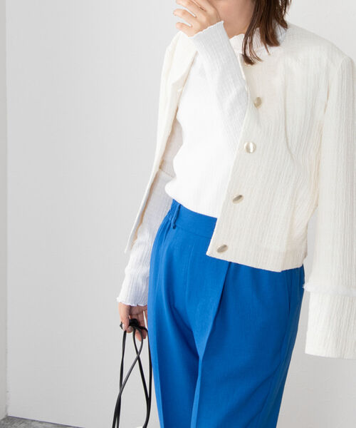 NOLLEY’S(ノーリーズ)の「リンクルラップトリコットハイネックプルオーバーカットソー(Tシャツ/カットソー・レディース・グリーン/アイボリー/ライトブルー/ネイビー/オフホワイト・38)」の2枚目の写真