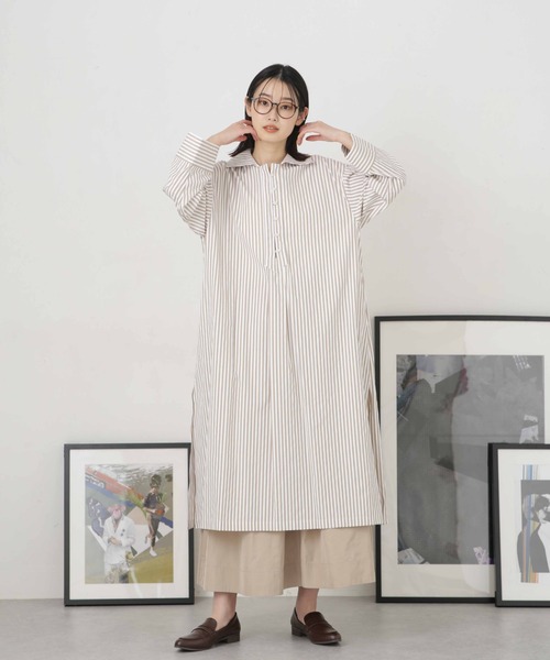 NANO universe（ナノユニバース）の「LB.04/サイドスリットストライプワンピース（シャツワンピース・レディース・ベージュ/ブルー/ネイビー・FREE）」の18枚目の写真