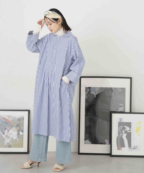 NANO universe（ナノユニバース）の「LB.04/サイドスリットストライプワンピース（シャツワンピース・レディース・ベージュ/ブルー/ネイビー・FREE）」の13枚目の写真