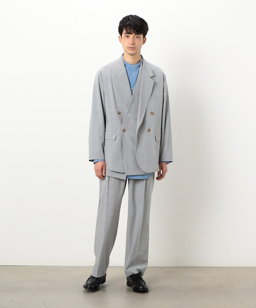 COMME CA ISM(コムサイズム)の「【セットアップ対応】ウォッシャブル リサイクル かすりチェック トロ ダブル ジャケット(テーラードジャケット・メンズ・ネイビー/ライトグレー/グレー・L/S/M)」の4枚目の写真