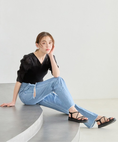 mysty woman（ミスティウーマン）の「サイドスリットデニムパンツ 188175（デニムパンツ・レディース・ライトブルー/グレー系その他・MEDIUM/SMALL）」の7枚目の写真