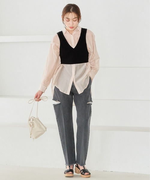 mysty woman（ミスティウーマン）の「サイドスリットデニムパンツ 188175（デニムパンツ・レディース・ライトブルー/グレー系その他・MEDIUM/SMALL）」の9枚目の写真