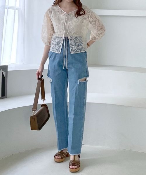 mysty woman（ミスティウーマン）の「サイドスリットデニムパンツ 188175（デニムパンツ・レディース・ライトブルー/グレー系その他・MEDIUM/SMALL）」の17枚目の写真