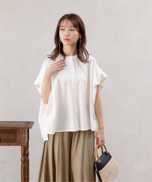 Chez toi（シェトワ）の「360度ストレッチバンドカラーシャツ（シャツ/ブラウス・レディース・オフホワイト/ブラック/カーキ・FREE）」の7枚目の写真