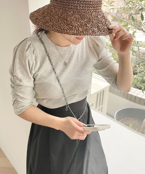 LOWRYS FARM(ローリーズファーム)の「リブパワショル5S 195480(Tシャツ/カットソー・レディース・ホワイト/ブラック/グレー/その他・FREE)」の1枚目の写真