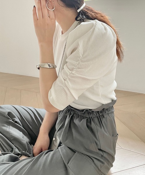 LOWRYS FARM(ローリーズファーム)の「リブパワショル5S 195480(Tシャツ/カットソー・レディース・ホワイト/ブラック/グレー/その他・FREE)」の2枚目の写真
