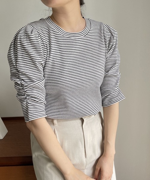 LOWRYS FARM(ローリーズファーム)の「リブパワショル5S 195480(Tシャツ/カットソー・レディース・ホワイト/ブラック/グレー/その他・FREE)」の4枚目の写真
