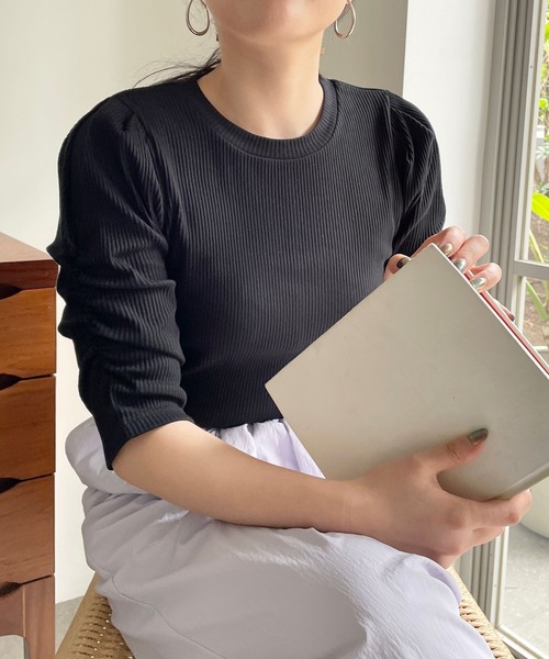 LOWRYS FARM(ローリーズファーム)の「リブパワショル5S 195480(Tシャツ/カットソー・レディース・ホワイト/ブラック/グレー/その他・FREE)」の3枚目の写真