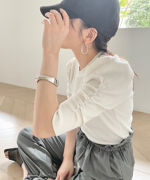 LOWRYS FARM(ローリーズファーム)の「リブパワショル5S 195480(Tシャツ/カットソー・レディース・ホワイト/ブラック/グレー/その他・FREE)」の6枚目の写真