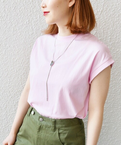 SHIPS（シップス）の「* オーガニックコットン フレンチスリーブ スリット TEE 24SS ◇（Tシャツ/カットソー・レディース・ホワイト/オフホワイト/ブラック/ブルー/チャコールグレー/ライトグレー/ライトブルー/ピンク・MEDIUM/SMALL）」の8枚目の写真
