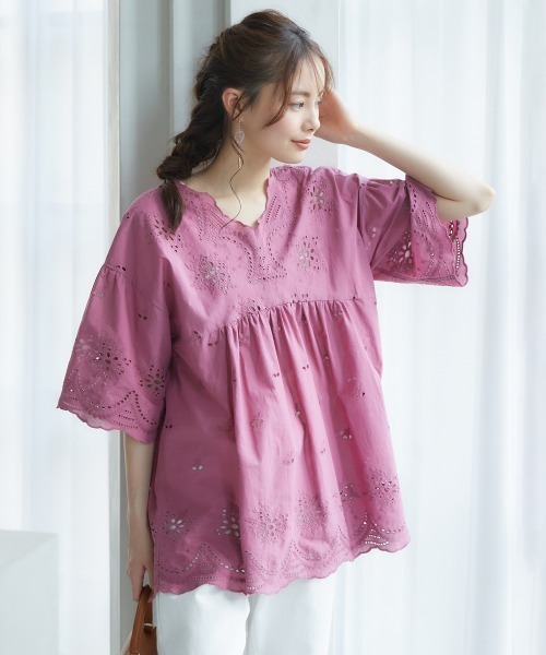 miclat（ミクラ）の「大きいサイズ　カットワークレースブラウス　miclat（シャツ/ブラウス・レディース・オフホワイト/ピンク/モスグリーン/ブラック・4L/3L/LL/L/5L）」の15枚目の写真