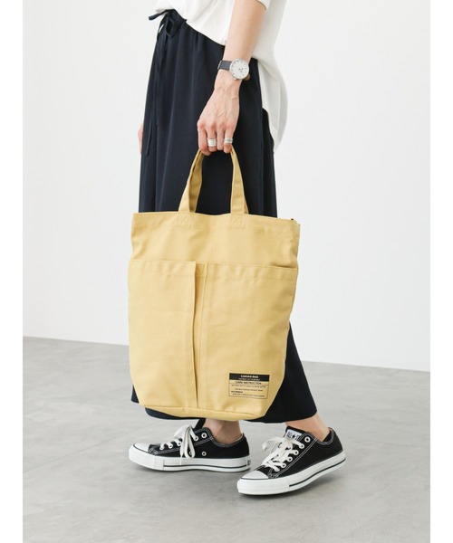 Samansa Mos2 blue（サマンサモスモスブルー）の「キャンバスアウトポケット2WAYショルダーバッグ（ハンドバッグ・レディース・キナリ/グレー/イエロー・ﾌﾘ-）」の3枚目の写真