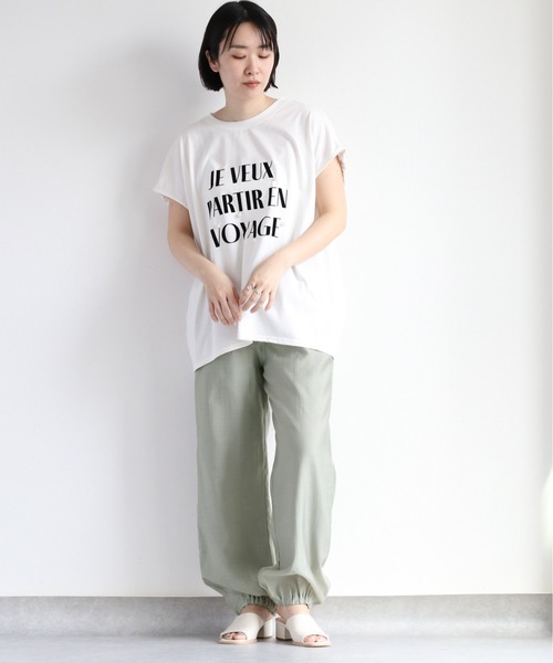 tシャツ 「JETSET SOLO PLUS」ボーディングパスシルケットTシャツ レディース FREDY & GLOSTER｜シルケット袖口 ロール5分袖ロゴTシャツ