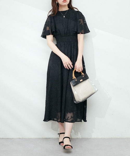 natural couture ❁⃘ シアーオパールフラワーフレア袖ワンピース シアーオパールフラワーフレア袖ワンピース | natural couture