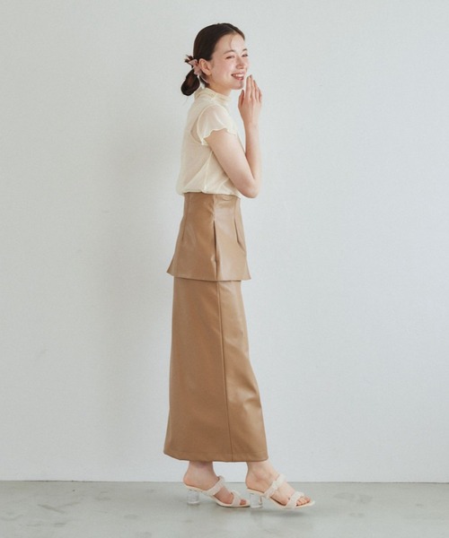 pomiii(ポミー)の「シアーハイネックトップス(Tシャツ/カットソー・レディース・ピンク/アイボリー・FREE)」の4枚目の写真