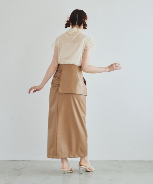 pomiii(ポミー)の「シアーハイネックトップス(Tシャツ/カットソー・レディース・ピンク/アイボリー・FREE)」の5枚目の写真