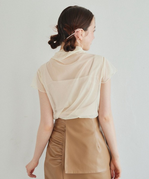 pomiii(ポミー)の「シアーハイネックトップス(Tシャツ/カットソー・レディース・ピンク/アイボリー・FREE)」の8枚目の写真