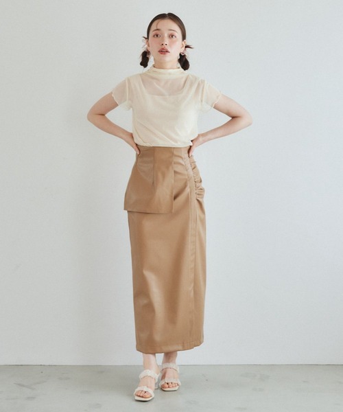 pomiii(ポミー)の「シアーハイネックトップス(Tシャツ/カットソー・レディース・ピンク/アイボリー・FREE)」の3枚目の写真