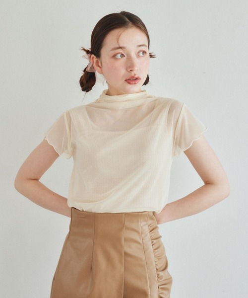 pomiii(ポミー)の「シアーハイネックトップス(Tシャツ/カットソー・レディース・ピンク/アイボリー・FREE)」の6枚目の写真