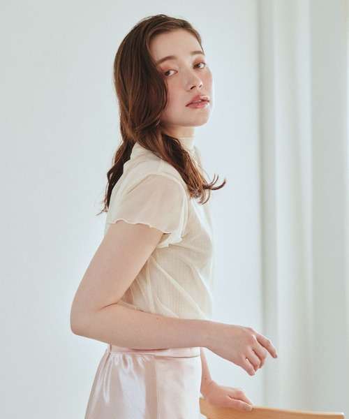 pomiii(ポミー)の「シアーハイネックトップス(Tシャツ/カットソー・レディース・ピンク/アイボリー・FREE)」の13枚目の写真