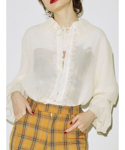 jouetie（ジュエティ）の「プリーツシアーブラウス（シャツ/ブラウス・レディース・ブラック/オフホワイト/ピンク・MEDIUM）」の10枚目の写真