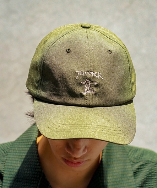 THRASHER（スラッシャー）の「GONS ART 6P DAD CAP/スラッシャーフロントGONSアート・デザイン６パネルキャップ（キャップ・メンズ・ブラック/ベージュ/オリーブ/ピンク・FREE）」の10枚目の写真