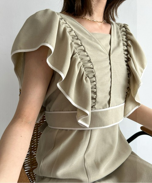 Olu.(オルドット)の「フリルショルダー2ピースワンピース(セットアップ・レディース・グリーン/ブラック・FREE)」の22枚目の写真