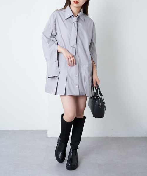 Chico（チコ）の「ネクタイデザインチュニックシャツ（シャツワンピース・レディース・ホワイト/ホワイト系その他2/グレー・FREE）」の22枚目の写真