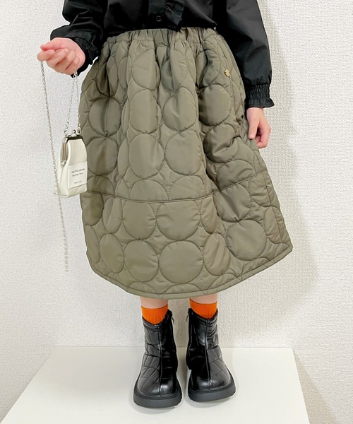 MAKE YOUR DAY（メイクユアデイ）の「ドットキルトスカート■80～140cm（スカート・キッズ・カーキ/ブラック・90/80/120/140/130/110/100）」の2枚目の写真