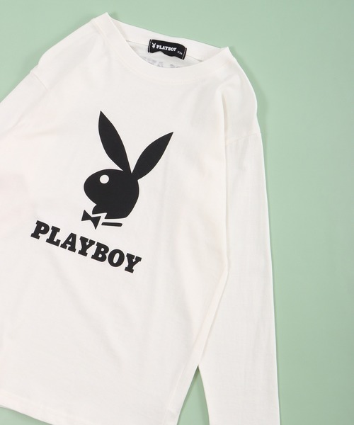 PLAYBOY（プレイボーイ）の「PLAYBOYプリントロンT KIDS（Tシャツ/カットソー・キッズ・グレー系/杢グレー/チャコールグレー/ブラック/ホワイト系/ホワイト系1/カーキ/ブラック系1/ベージュ系/グリーン系/グリーン/ホワイト/チャコール/ブラック系/ベージュ/ダークグレー/モカ/ラベンダー・XS/S/XXS）」の3枚目の写真