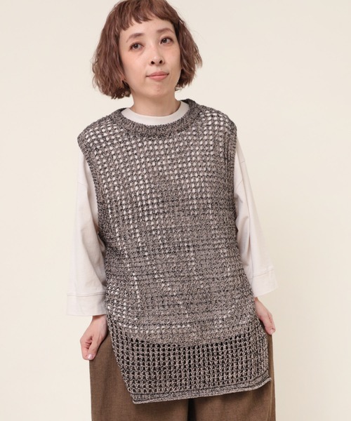 RNA-N（アールエヌエーエヌ）の「K2633 ループヤーンメッシュロングベスト（ベスト・レディース・ブラック/ベージュ/オフホワイト・MEDIUM）」の5枚目の写真
