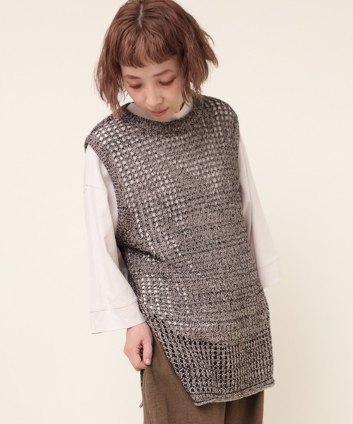 RNA-N（アールエヌエーエヌ）の「K2633 ループヤーンメッシュロングベスト（ベスト・レディース・ブラック/ベージュ/オフホワイト・MEDIUM）」の6枚目の写真