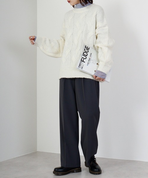 hunch(ハンチ)の「hunch ブークレ3G W/A/N/T 透かし編みPO(ニット/セーター・レディース・ベージュ/オフホワイト/オレンジ/グリーン・FREE)」の11枚目の写真