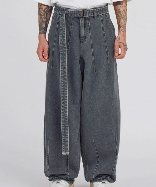 AJOBYAJO(アジョバイアジョ)の「韓国ブランド AJOBYAJO アジョバイアジョ Oversized Washed Denim Pants オーバーサイズ ウォッシュドデニム ベルト デニムパンツ ジーンズ デニム ストリートファッション(デニムパンツ・メンズ・グレー/スカイブルー・L)」の16枚目の写真