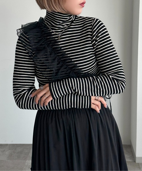 MUVEIL ミュベール リブニット ビジュー タートルネック ハイネック MUVEIL ミュベール リブニット ビジュー タートルネック ハイネック