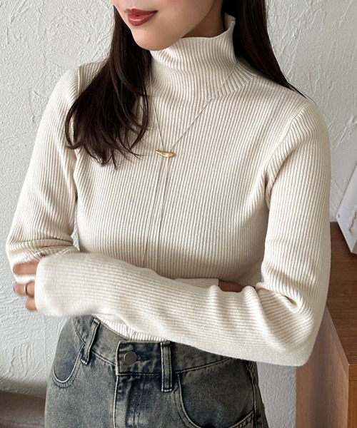 MUVEIL ミュベール リブニット ビジュー タートルネック ハイネック MUVEIL ミュベール リブニット ビジュー タートルネック ハイネック